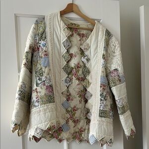 Floral Patchwork Quilted Jacket S/M Vintage Chore Coat Handmade